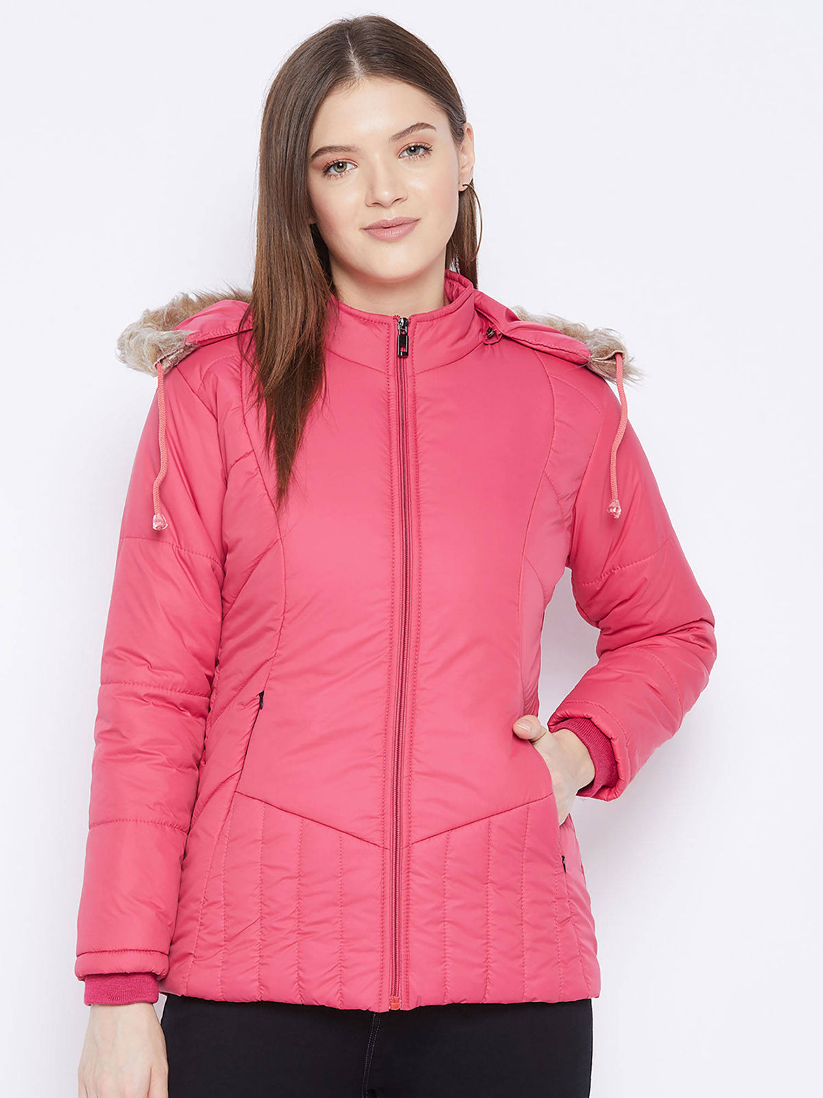 Women's Maroon Winter Wear Full Sleeve Solid Parka Jacket | JC78 - view 8