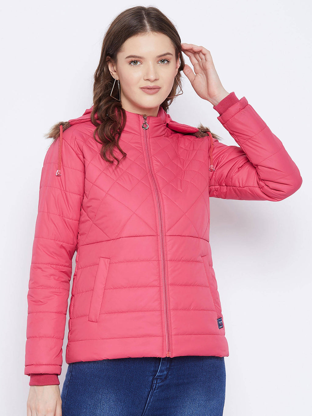 Women's Pink Winter Wear Full Sleeve Solid Parka Jacket | JK12 - view 1
