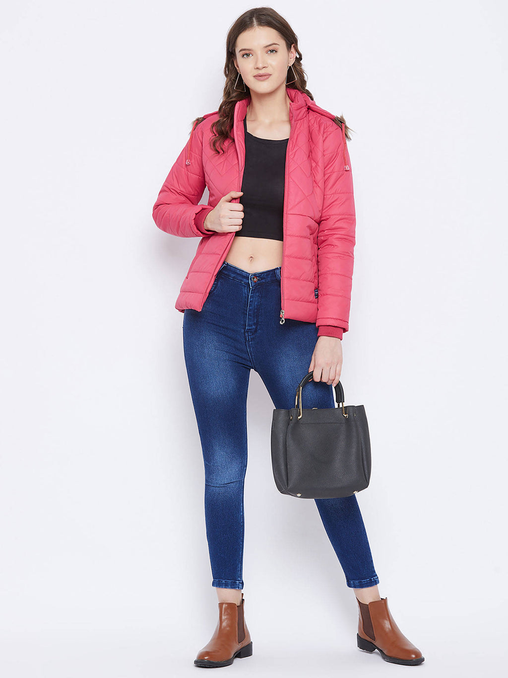 Women's Pink Winter Wear Full Sleeve Solid Parka Jacket | JK12 - view 2