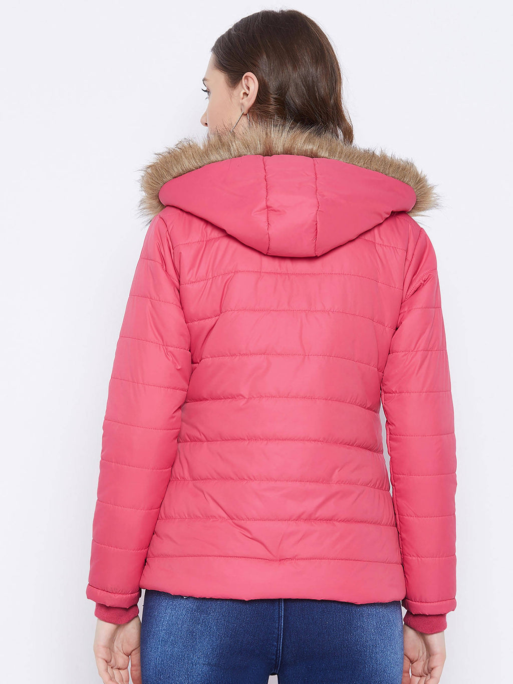 Women's Pink Winter Wear Full Sleeve Solid Parka Jacket | JK12 - view 5