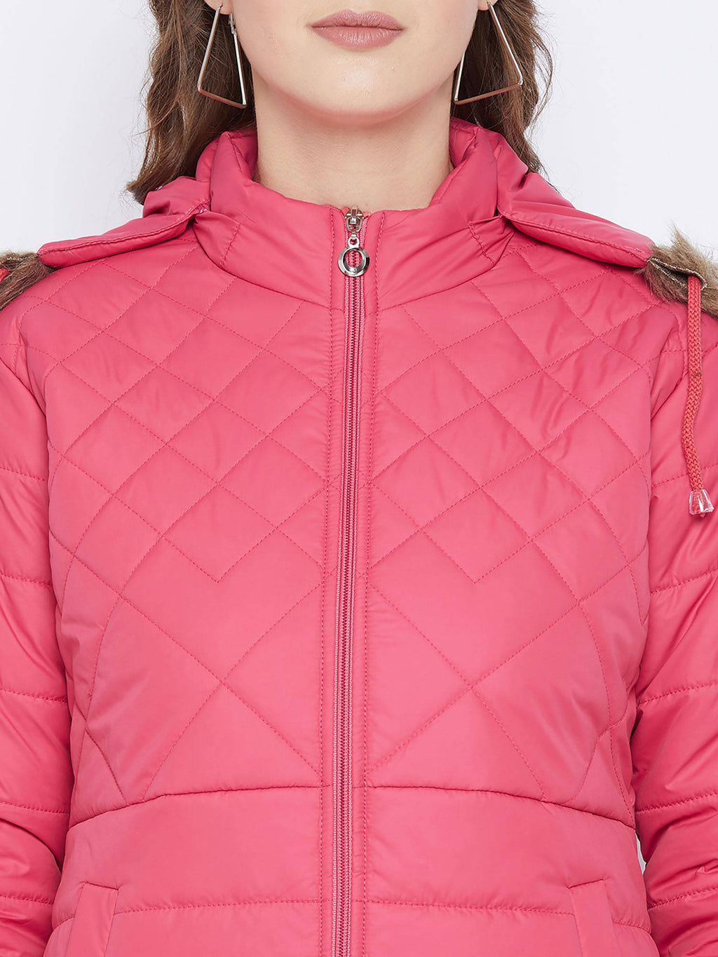 Women's Pink Winter Wear Full Sleeve Solid Parka Jacket | JK12 - view 6