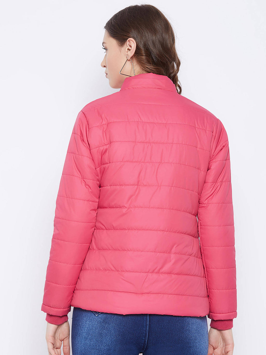 Women's Pink Winter Wear Full Sleeve Solid Parka Jacket | JK12 - view 7