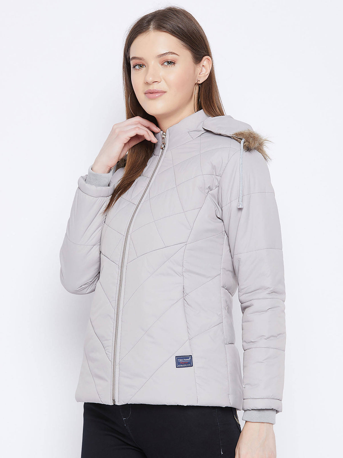 Women's Grey Winter Wear Full Sleeve Solid Parka Jacket | JC78 - view 3