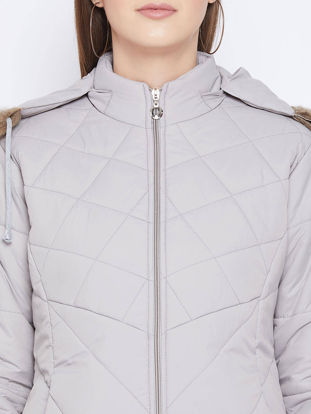 Women's Grey Winter Wear Full Sleeve Solid Parka Jacket | JC78 - view 6
