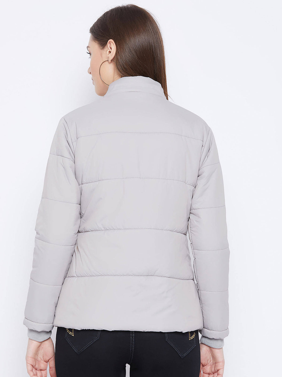 Women's Grey Winter Wear Full Sleeve Solid Parka Jacket | JC78 - view 7