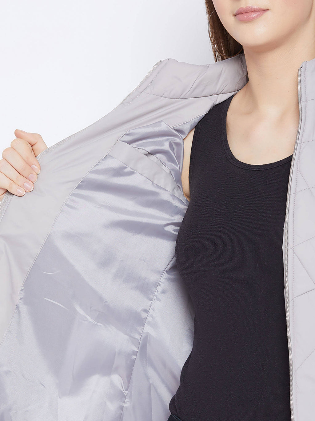 Women's Grey Winter Wear Full Sleeve Solid Parka Jacket | JC78 - view 8