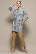 Blue Floral Printed Regular Fit Straight Kurti K60