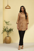 Beige Printed Shirt Style Straight Kurti K60