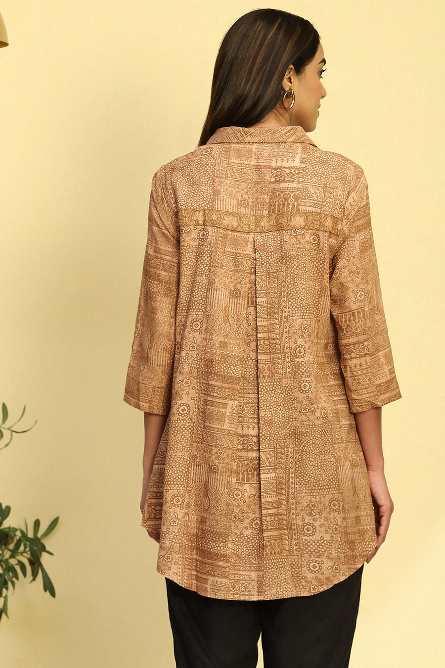 Beige Printed Shirt Style Straight Kurti K60