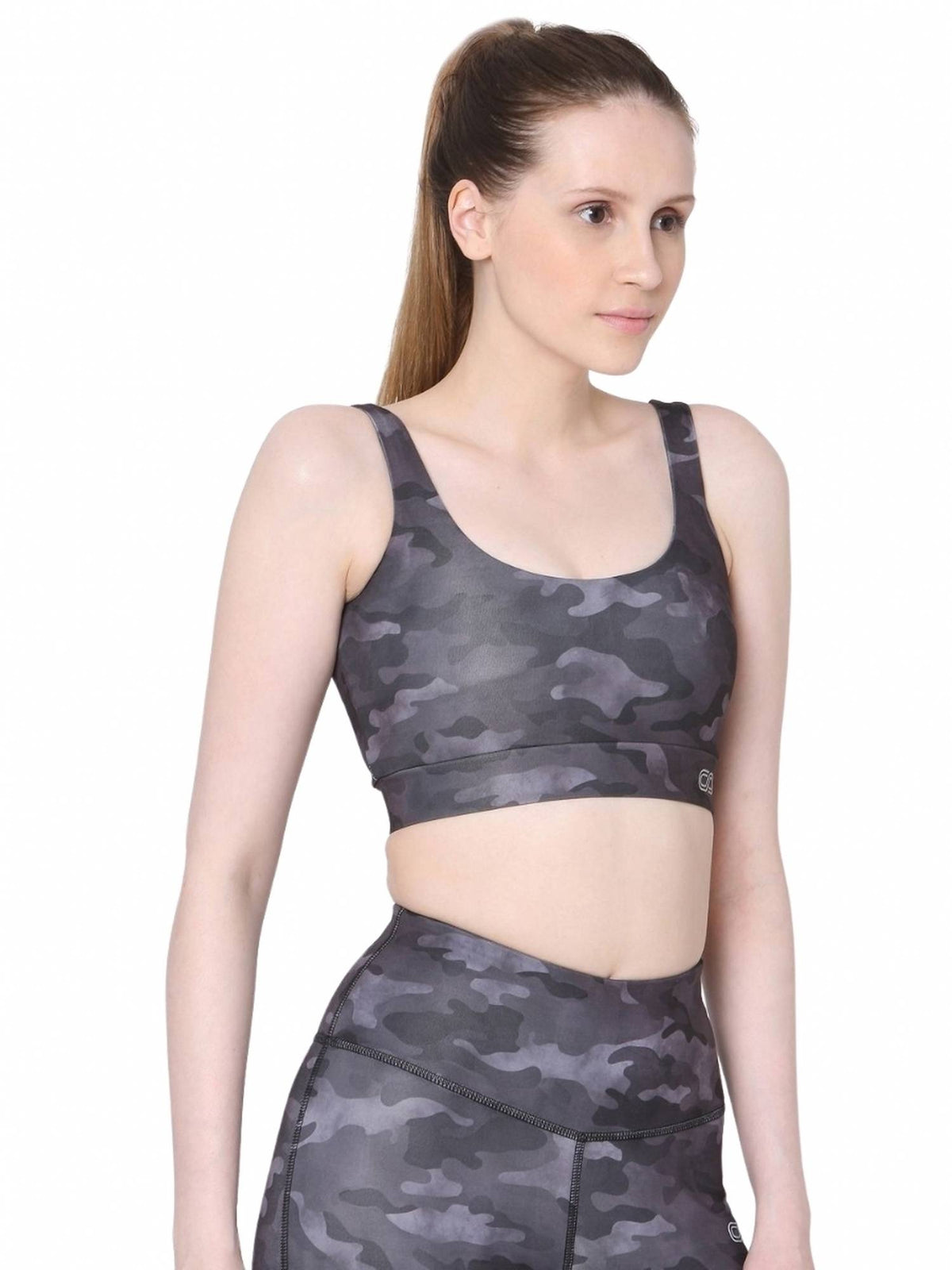 Aura Round Neck Sports Bra Dark Camo - Grey | sb09 - view 3