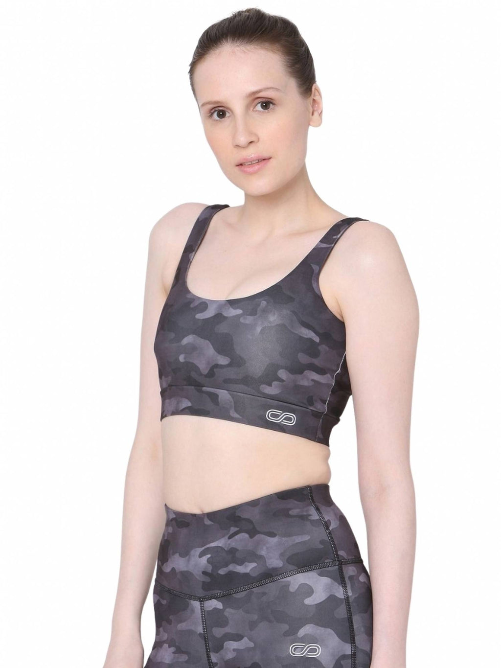 Aura Round Neck Sports Bra Dark Camo - Grey | sb09 - view 4