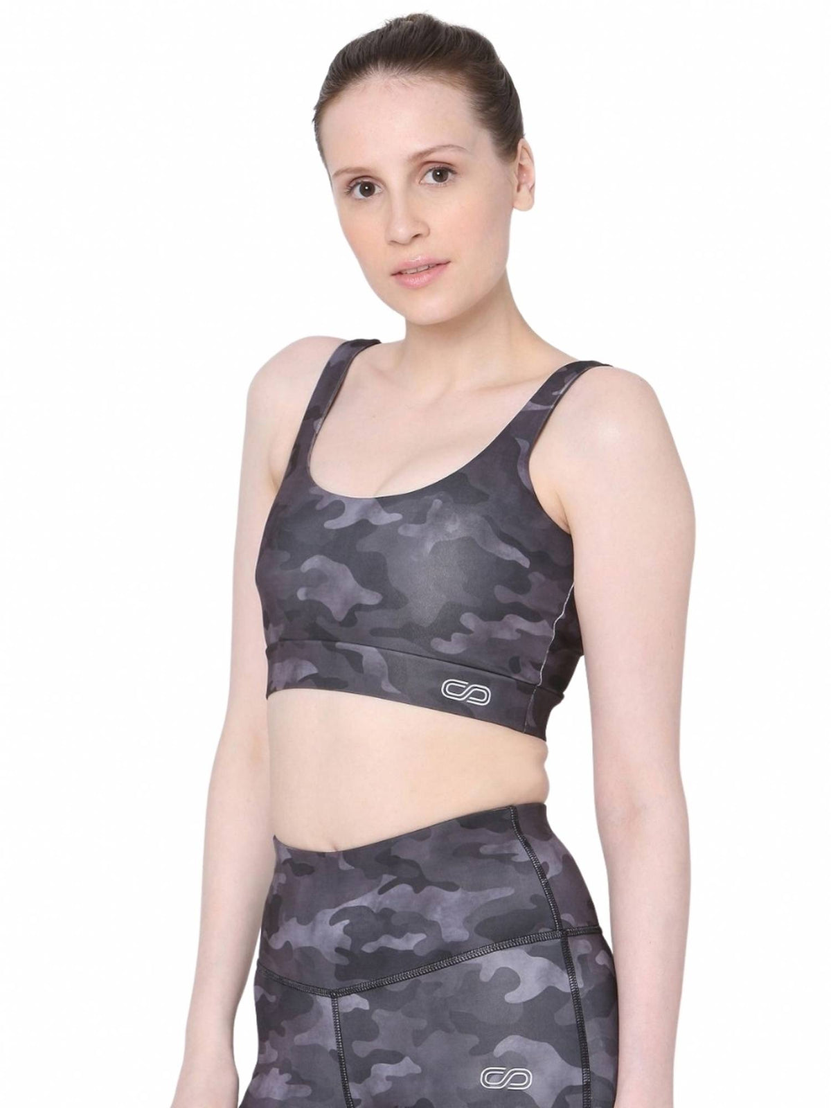 Aura Round Neck Sports Bra Dark Camo - Grey | sb09 - view 4