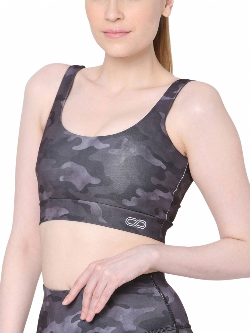 Aura Round Neck Sports Bra Dark Camo - Grey | sb09 - view 5