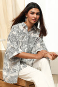 White Cotton Printed Relaxed Fit Shirt K60