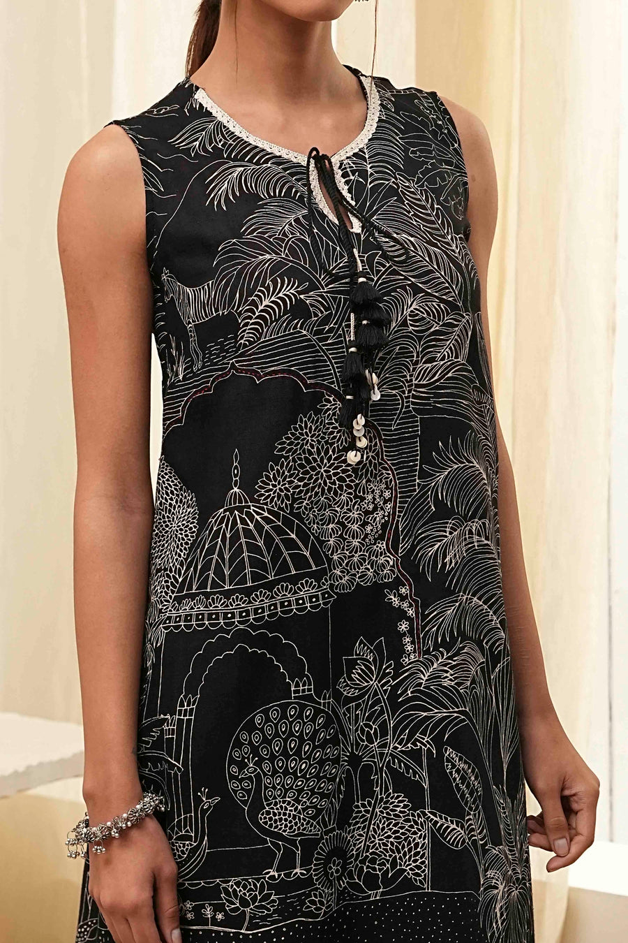 Black Printed Asymmetric Kurta Set CO87