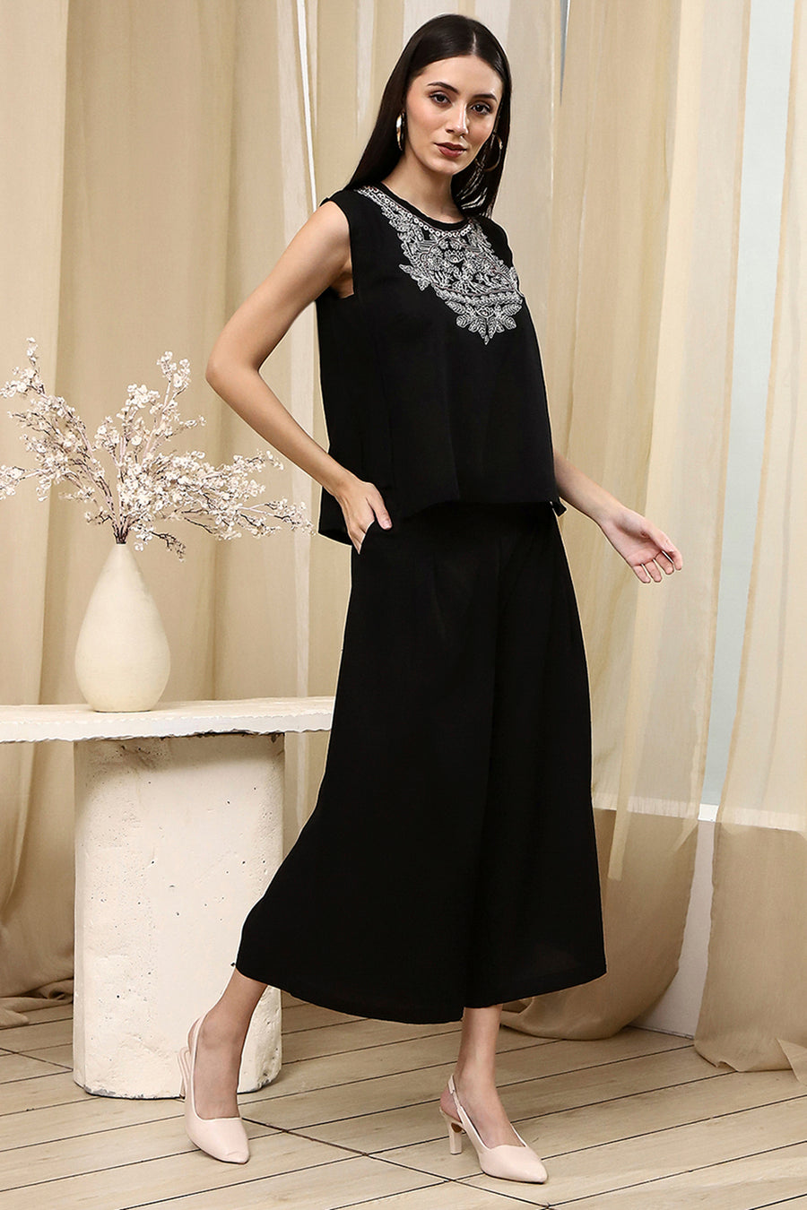 Black Solid Straight Co-ord Set CO87