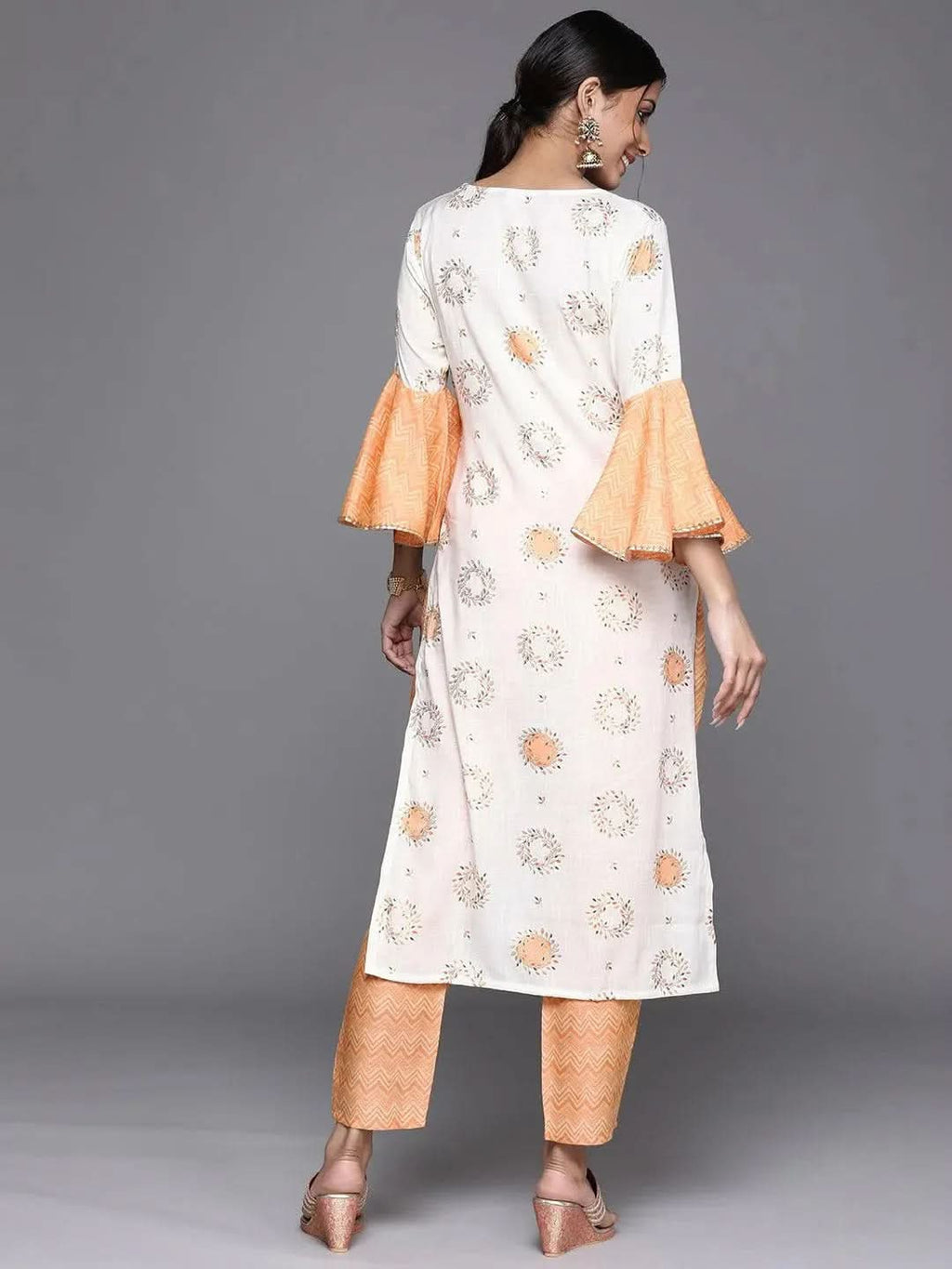 Gerua White Printed Rayon Kurta