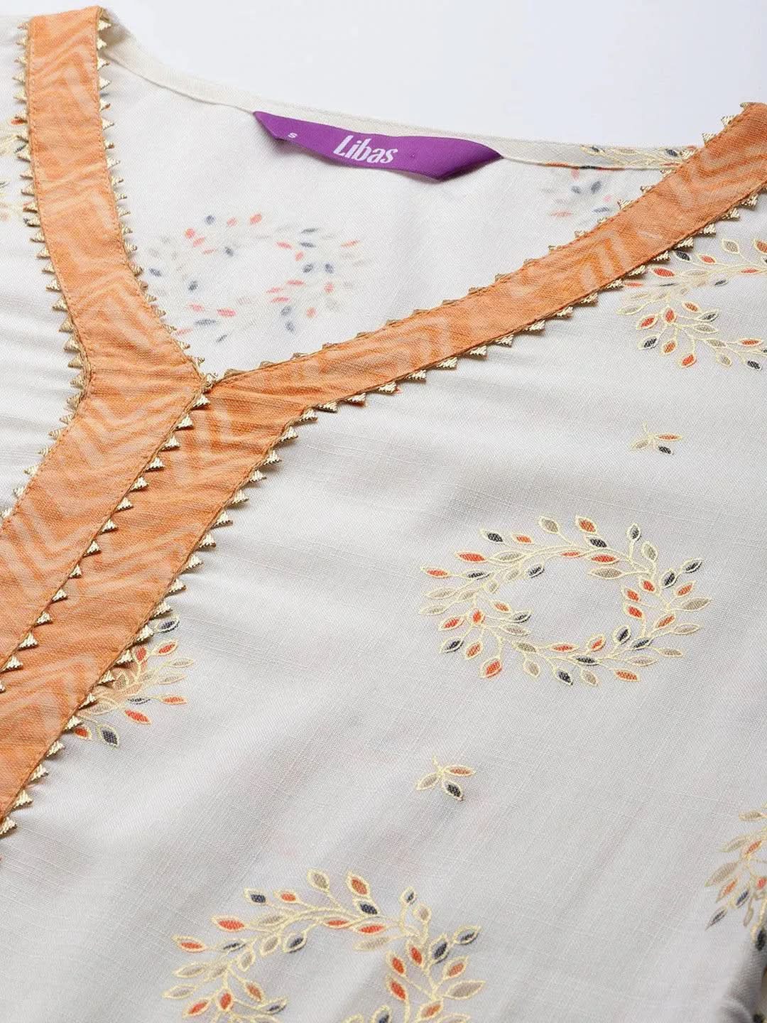 Gerua White Printed Rayon Kurta
