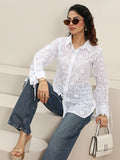 Libas White Self Design Cotton Shirt K60