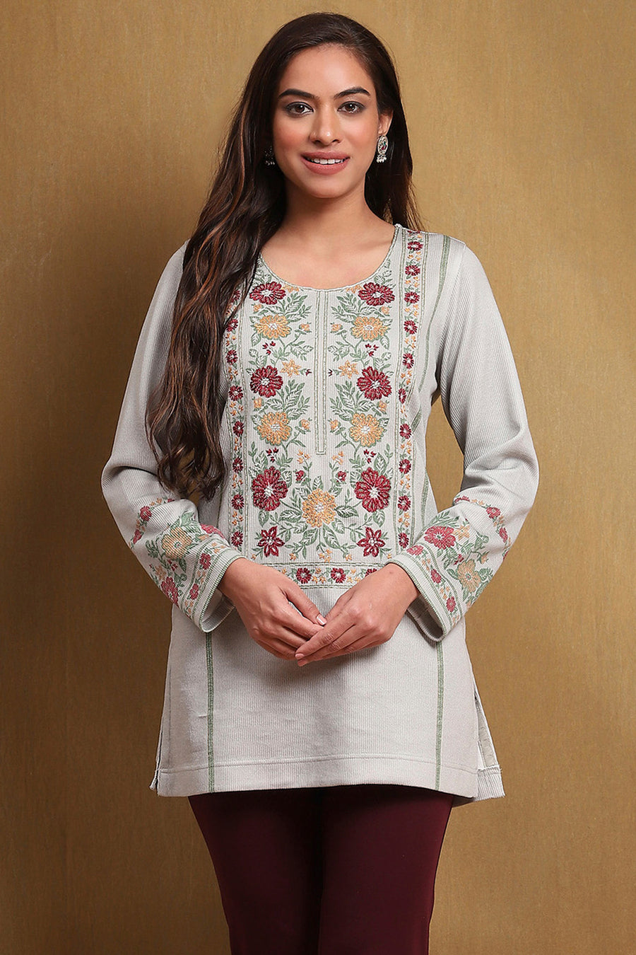 Grey Printed Winter wear Straight Short Kurta K60