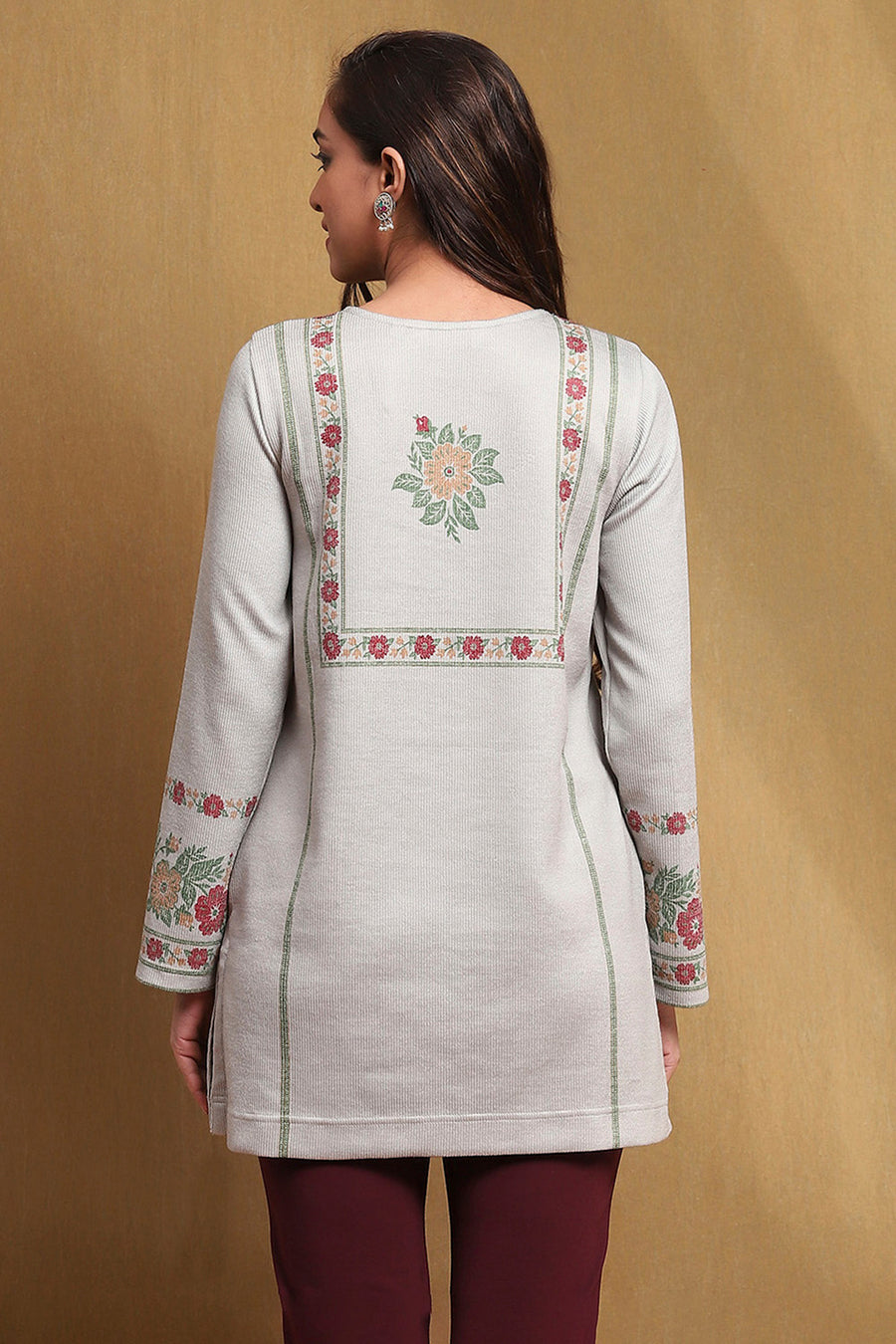 Grey Printed Winter wear Straight Short Kurta K60