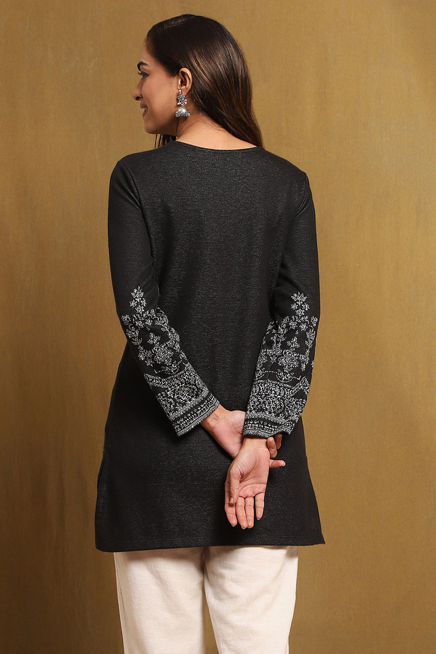 Black Polyester Straight Short Kurti K60