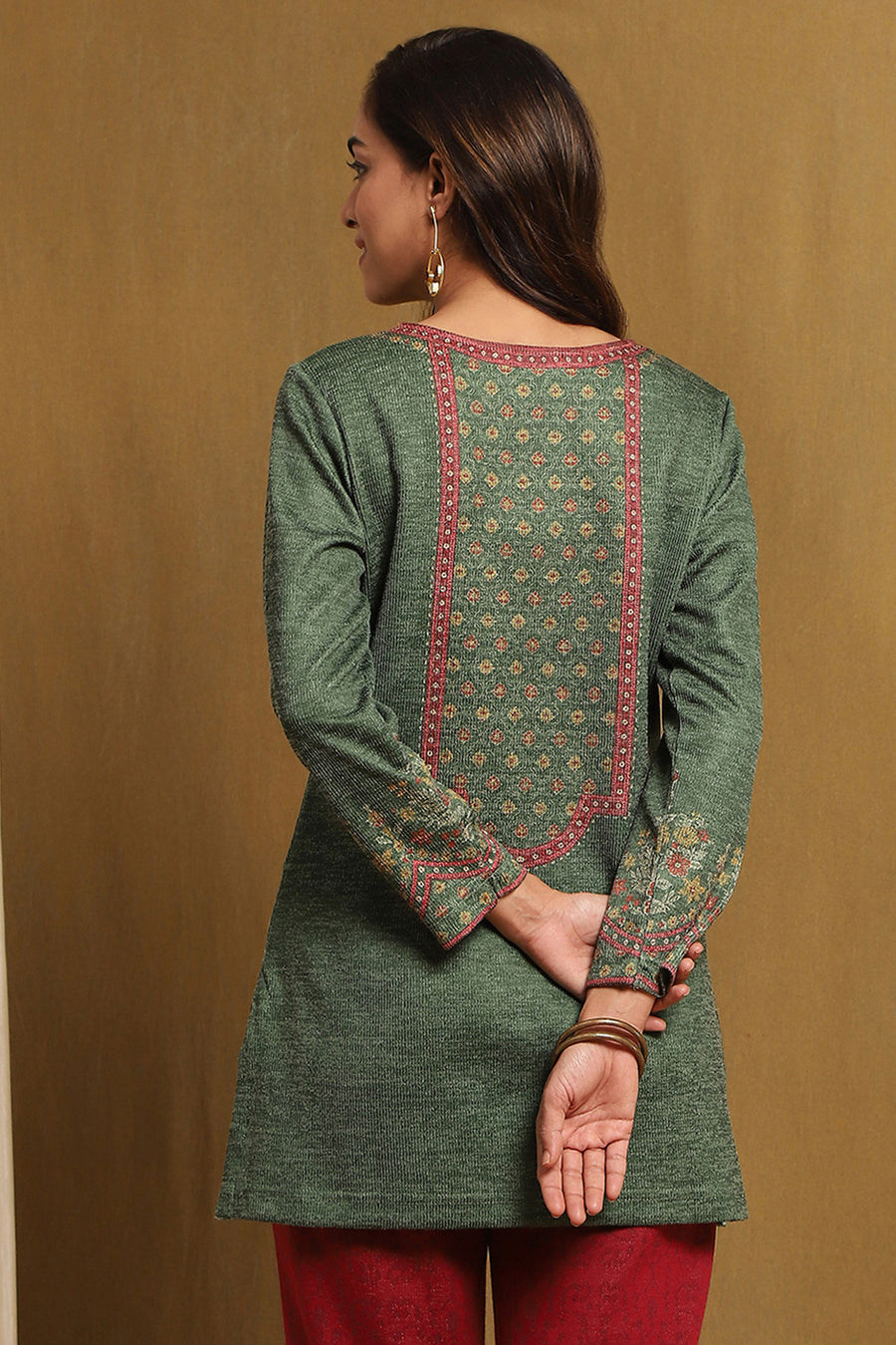 Green Polyester Straight Short Kurti K60