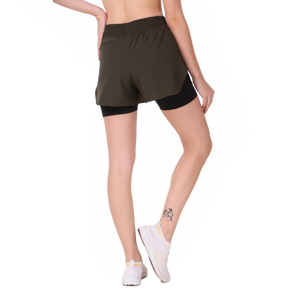Performance Shorts For Women With Inbuilt Tights (Olive) S54