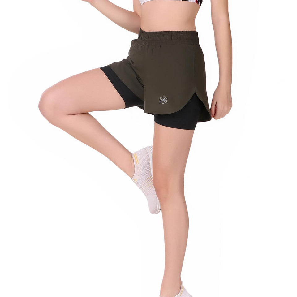 Performance Shorts For Women With Inbuilt Tights (Olive) S54