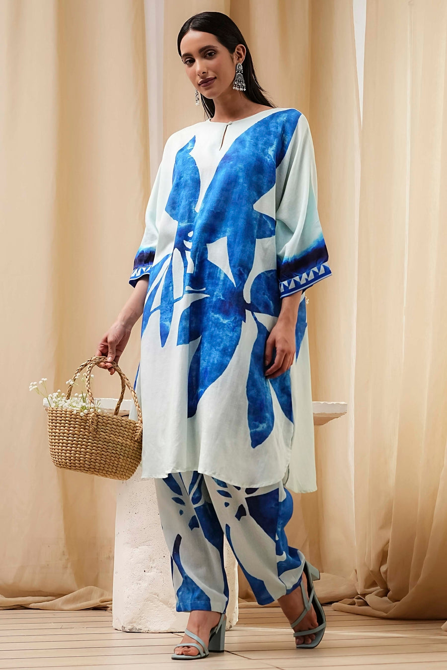 Indigo Blue and White Straight Co-ord Set CO87