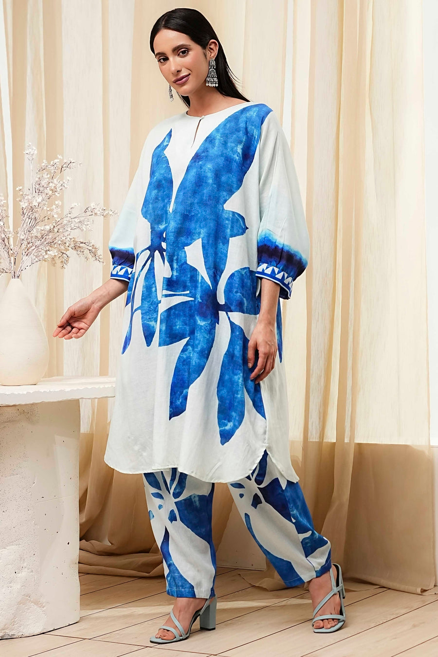 Indigo Blue and White Straight Co-ord Set CO87