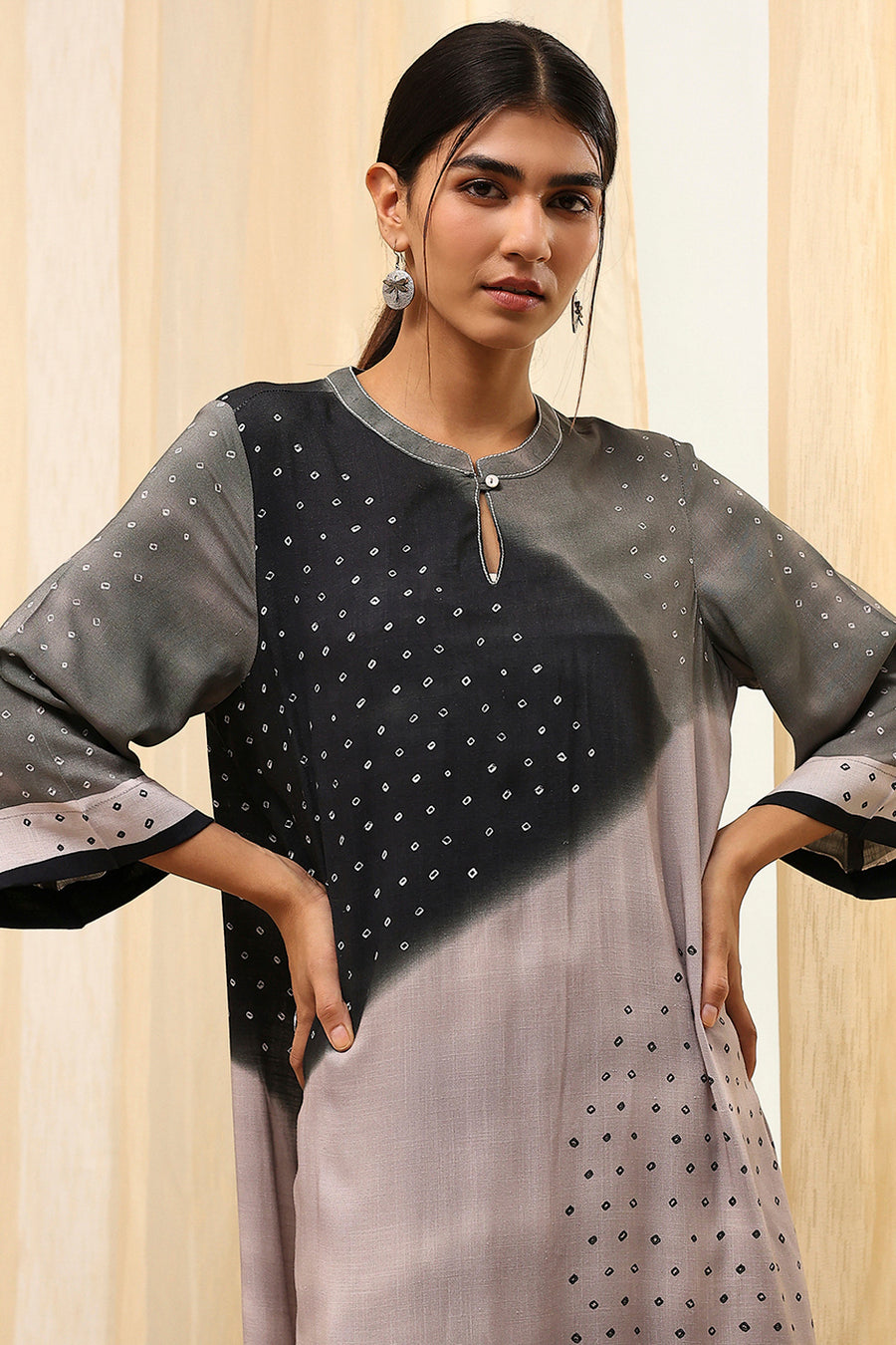 Grey Printed Straight Kurta Set CO87