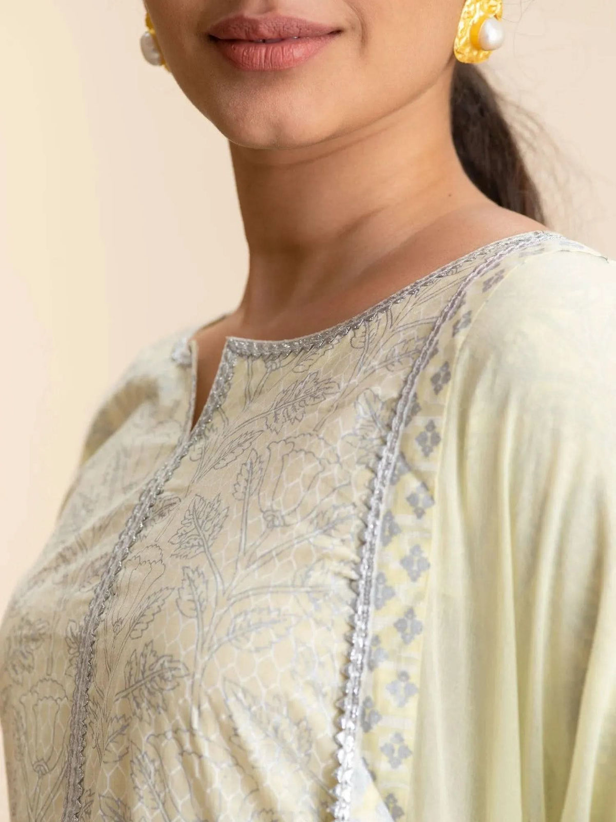 Libas Yellow Printed Cotton Straight Kurta With Palazzos & Dupatta