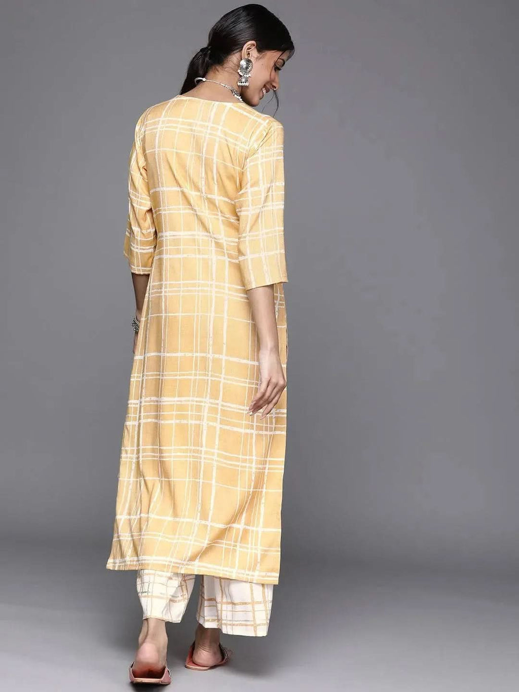Gerua Yellow Printed Rayon Kurta
