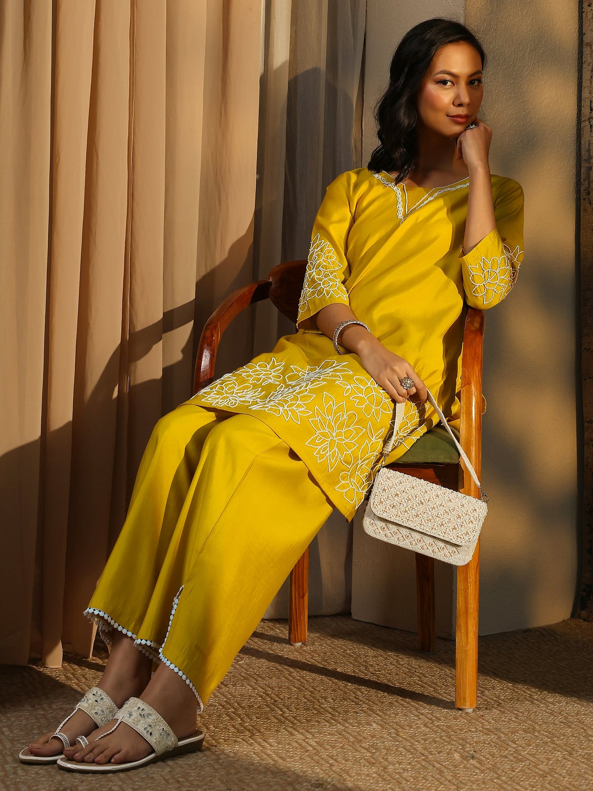 Libas Yellow Printed Silk Blend Co-Ord Set CO87