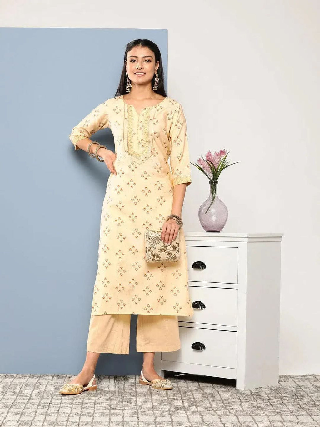 Gerua Yellow Printed Silk Straight Kurta