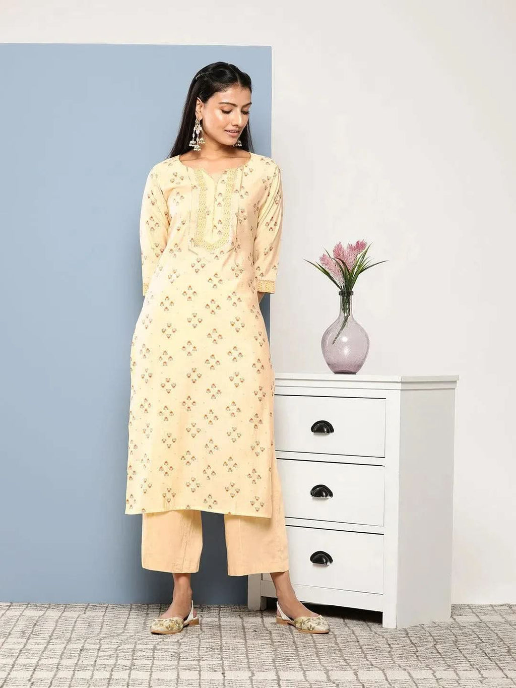 Gerua Yellow Printed Silk Straight Kurta