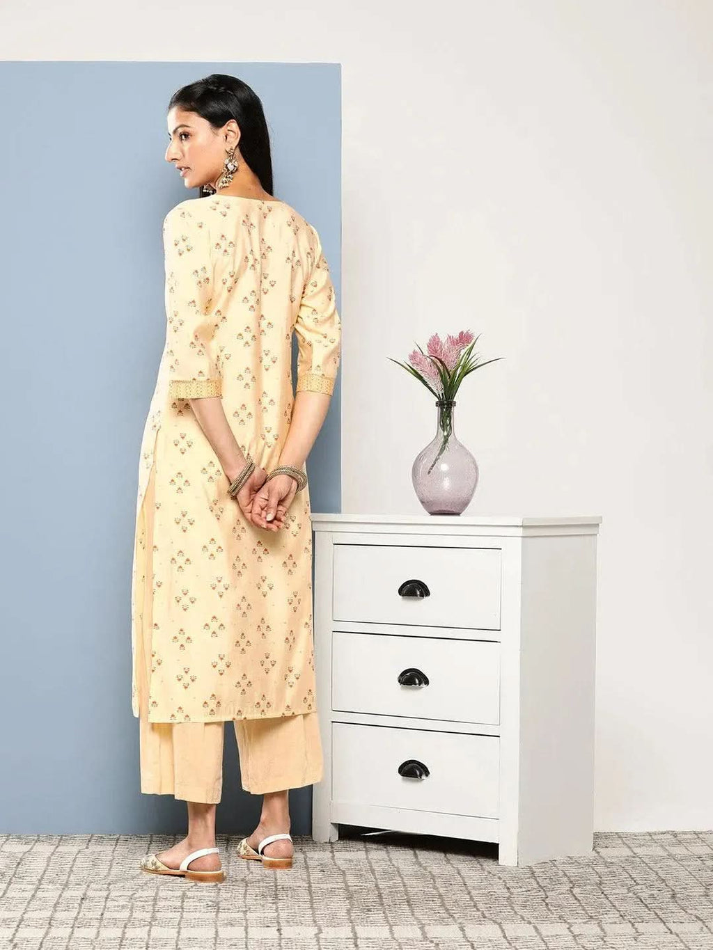 Gerua Yellow Printed Silk Straight Kurta