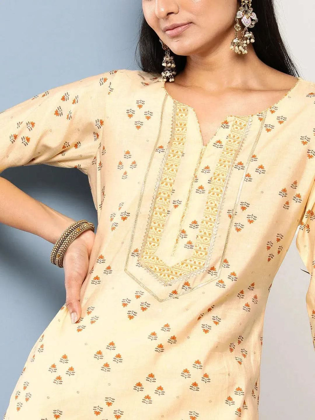 Gerua Yellow Printed Silk Straight Kurta