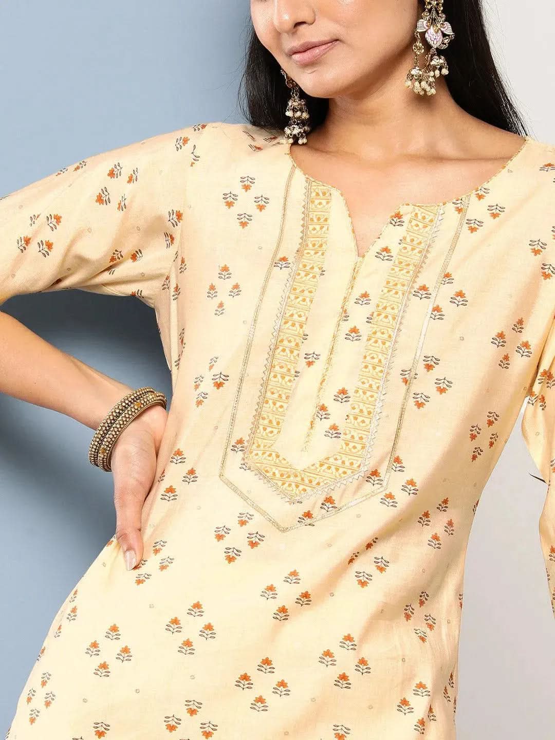 Gerua Yellow Printed Silk Straight Kurta