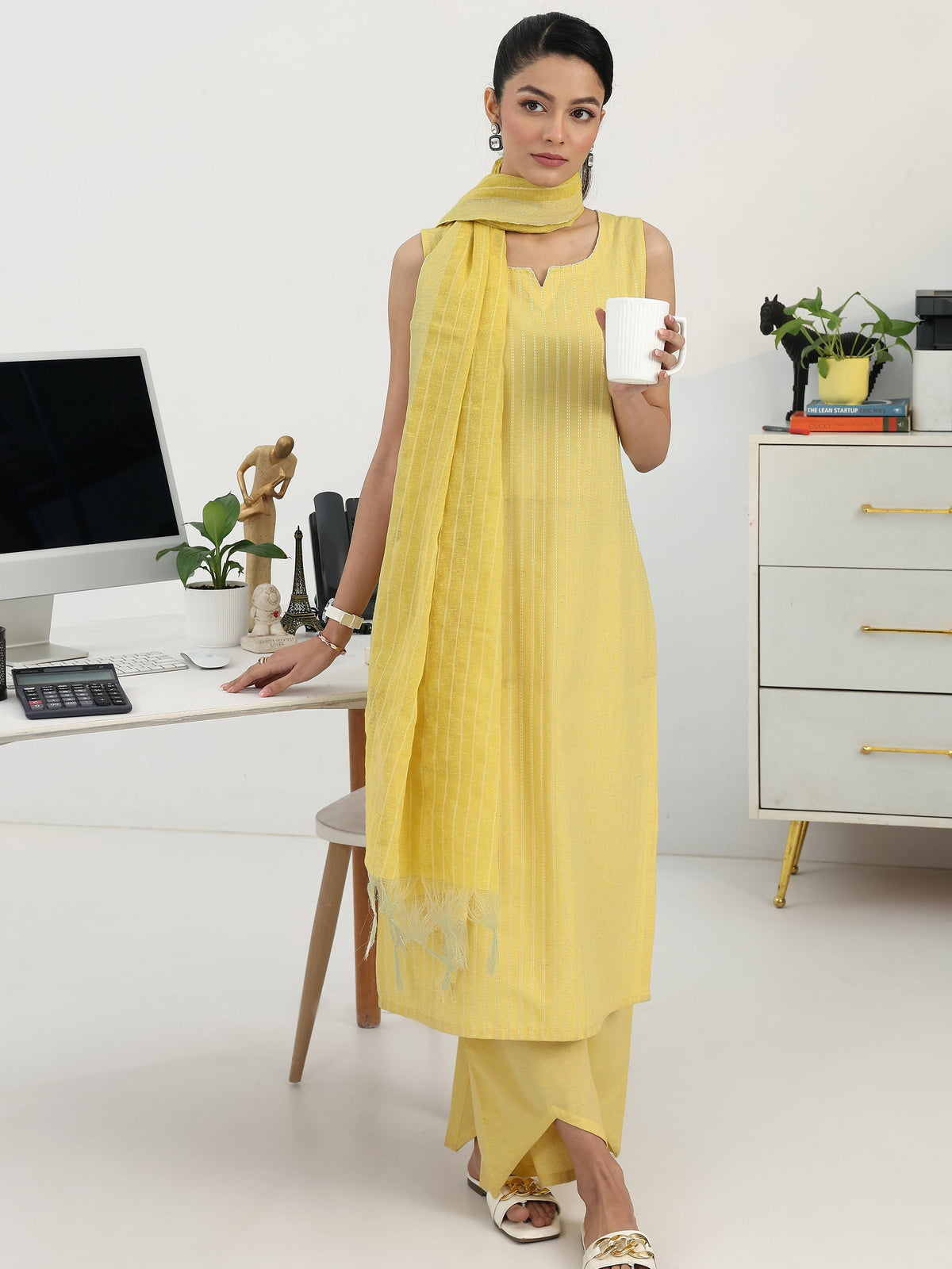 Gerua Anya-Cut Sunlit Striped Cotton Blend Suit Set