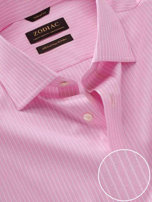 Barboni Pink Striped Full Sleeve Single Cuff Classic Fit Formal Silk Touch Egyptian Giza Cotton Shirt