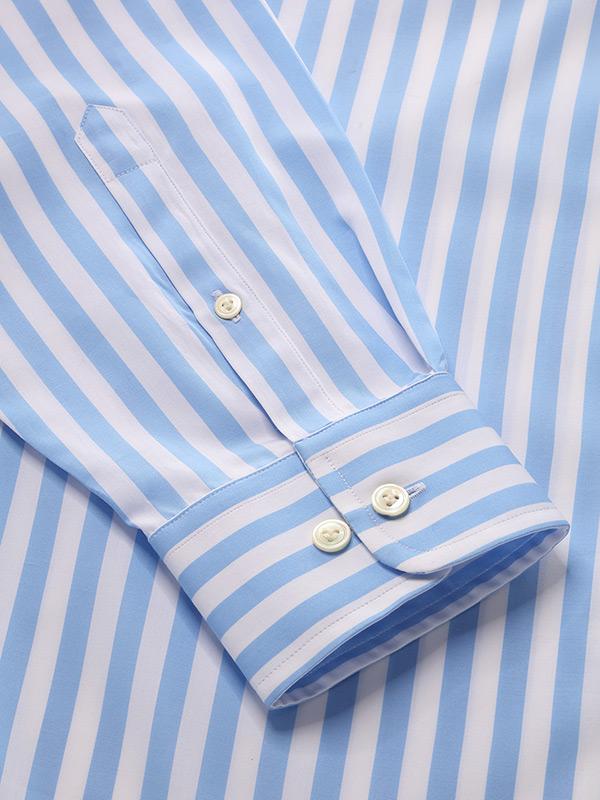 Barboni Sky Striped Full Sleeve Single Cuff Tailored Fit Classic Formal Silk Touch Egyptian Giza Cotton Shirt