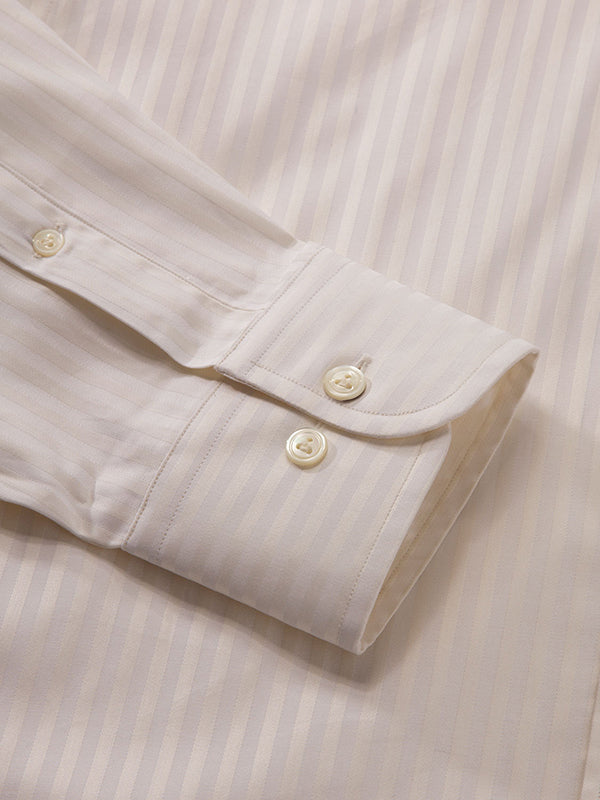 Bertolucci Cream Striped Full Sleeve Single Cuff Classic Fit Classic Formal Two Ply Mercerized Cotton Shirt